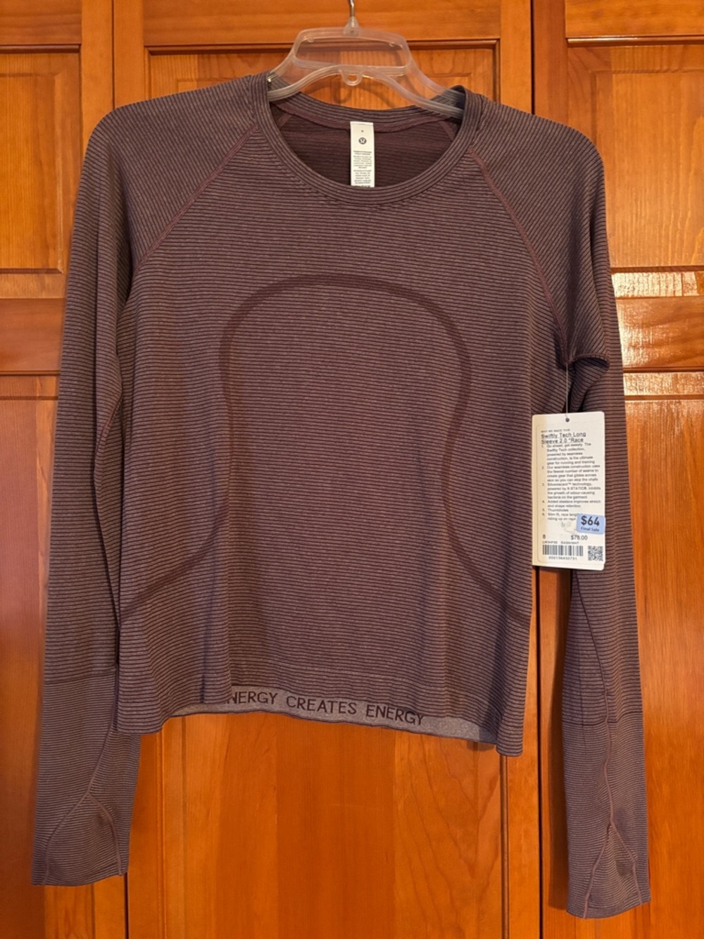 Lululemon swiftly tech long sleeve 2.0 race in goodnight plum white stripes